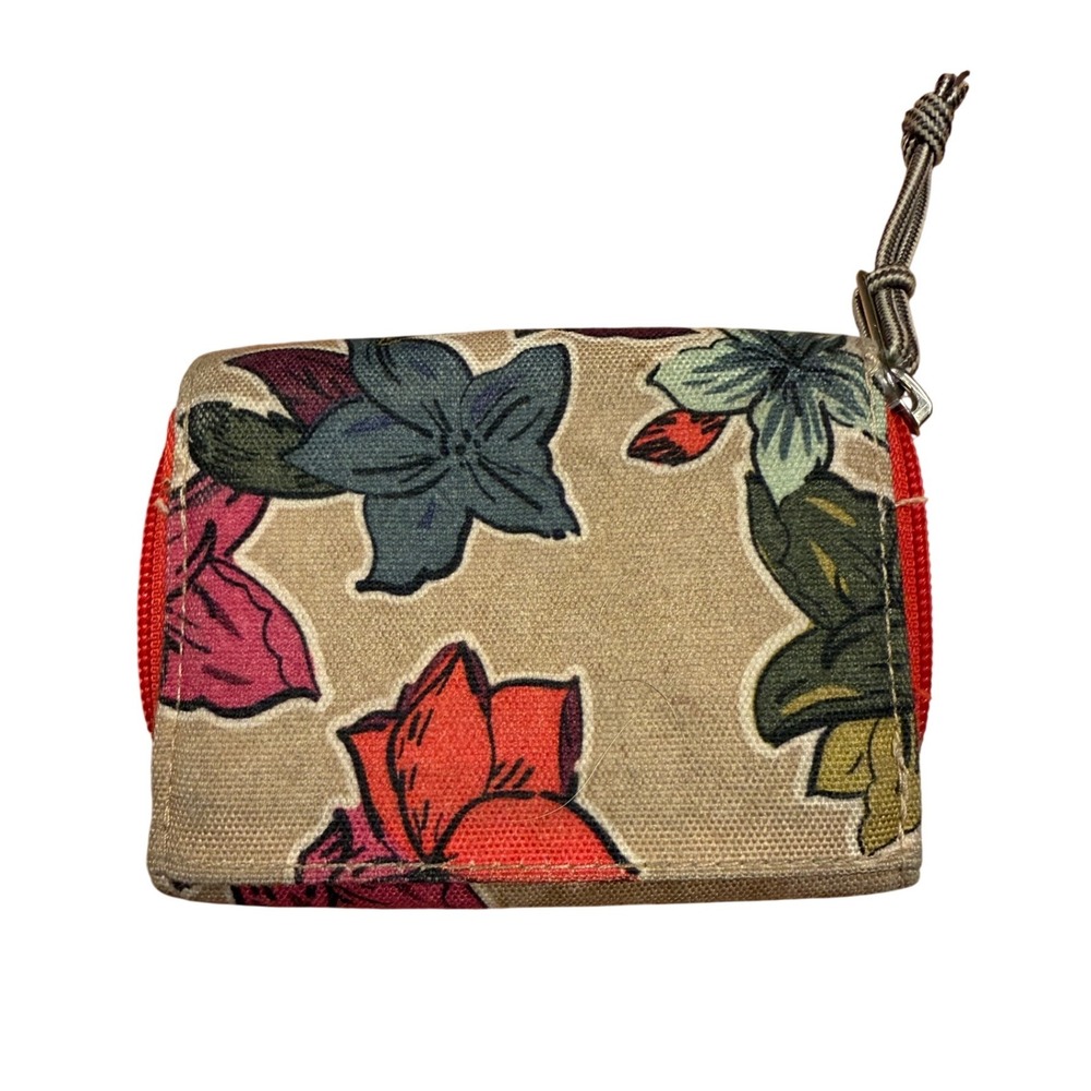Vera Bradley Floral Canvas‎ Compact Zip Around Wallet Red Tan Small ID Window